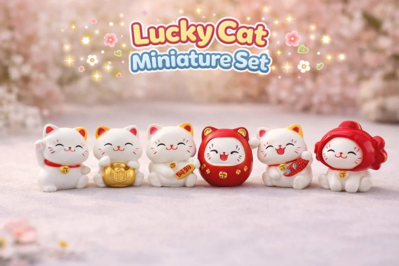 6  pcs lucky cat miniature car decoration