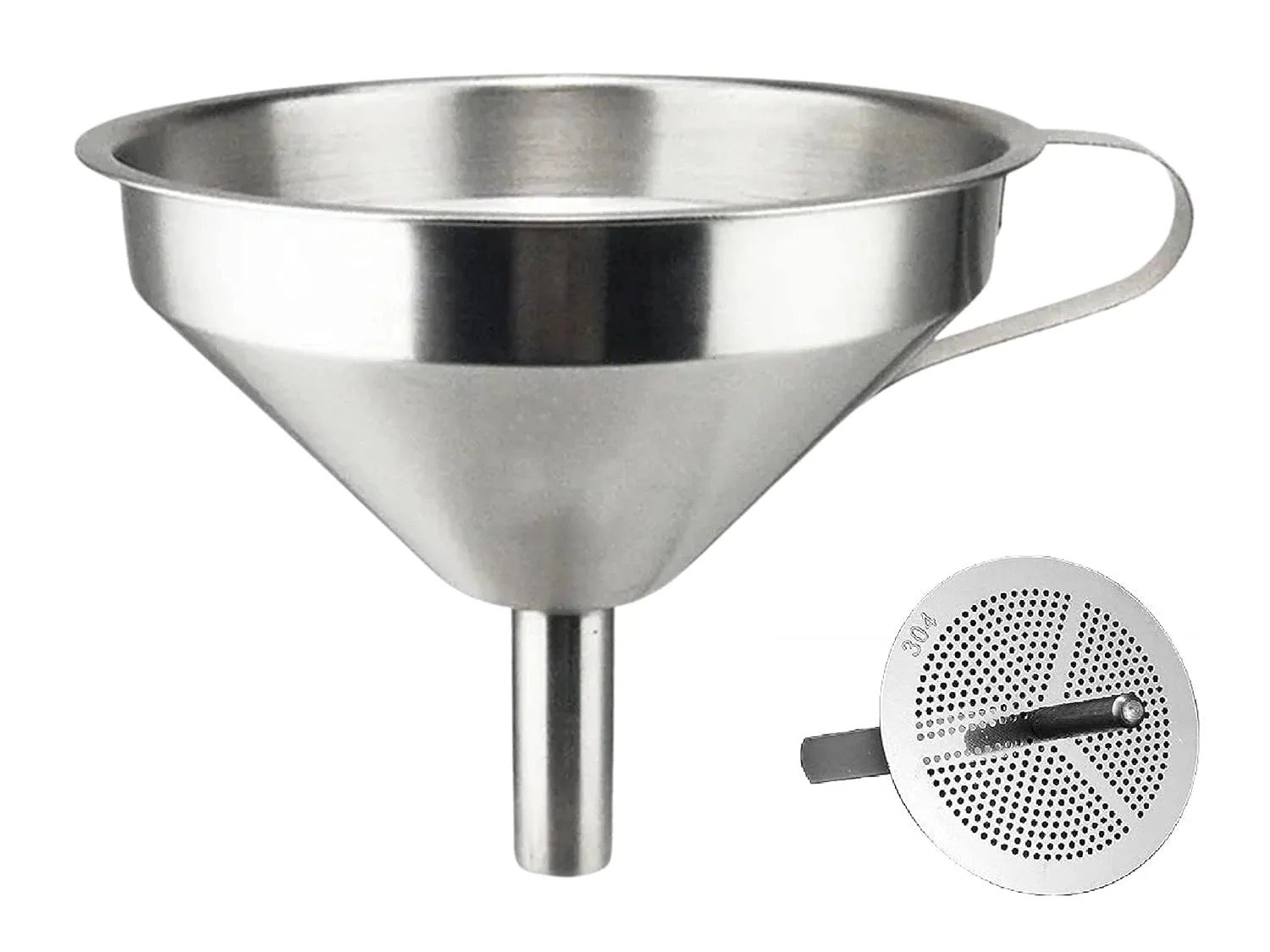 STAINLESS STEEL MULTIPURPOSE FUNNEL WITH DETACHABLE STRAINER
